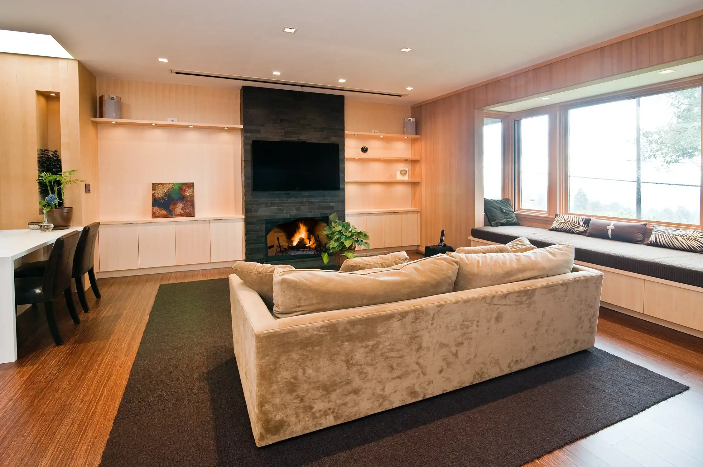 Interior painting in a Bay Area media room with built-ins