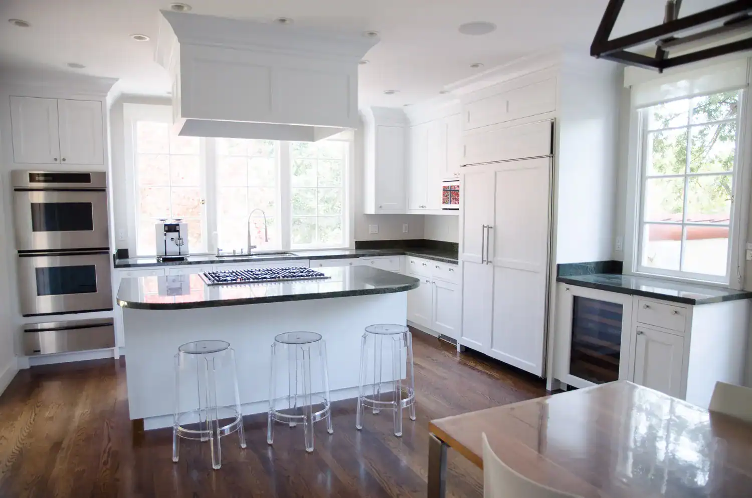 Freshly painted white shaker kitchen cabinets
